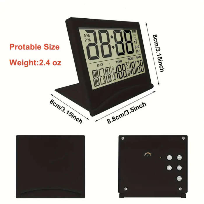 1pc Digital Travel Alarm Clock Foldable Calendar Temperature Timer LCD Clock With Snooze Mode Large