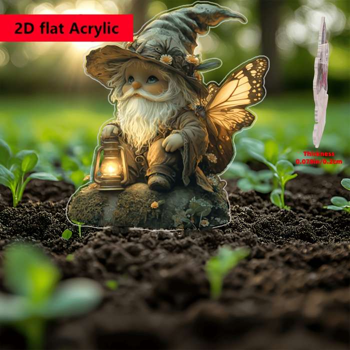 1pc 2D Flat  Acrylic Fairy Garden Gnome with Butterfly Wings Whimsical
