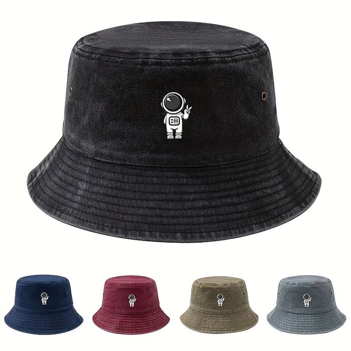 1pc MAKEFGE Men's Fashionable Astronaut Cartoon Bucket Hat Soft Top Sun Protection Casual Outdo