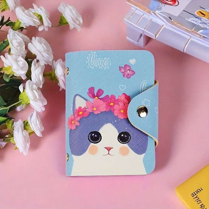 1pc 1 elegant and charming daisy mini card holder PU large capacity buckle closure multifuncti