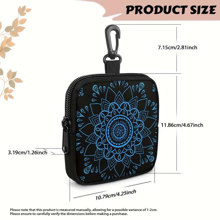 1pc Mandala Flower Coin Purse with Hook Stylish Polyester Earphone Key Organizer Zippered Trav