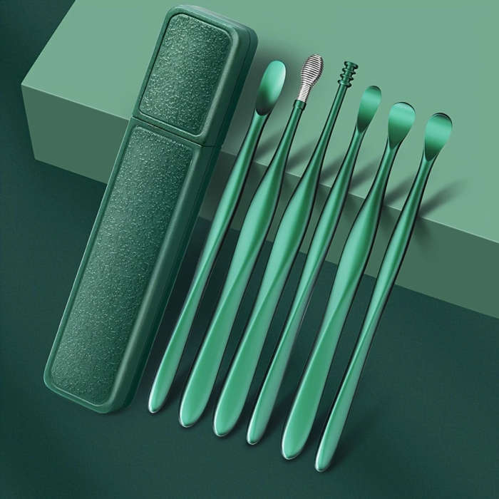 6pcs Portable Ear Cleaning Kit with Durable Spoon Set Storage Case Safe Battery-Free Ear Wax Removal