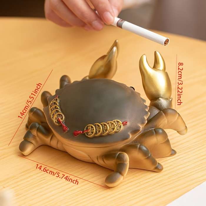 1pc Elegant Golden Crab Ashtray with Lid Durable Resin Modern Design for Home Office Decor Pe