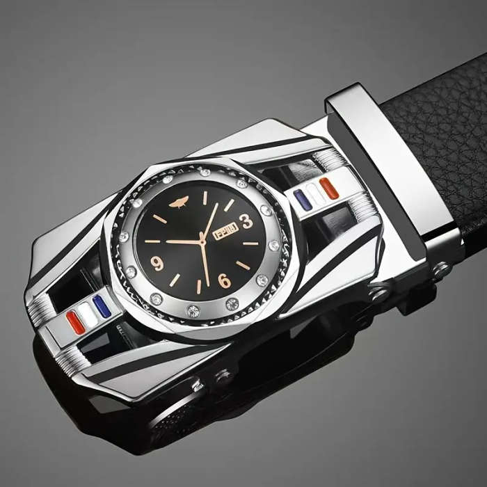 Elegant Men's Black Imitation Leather Belt With Gold Automatic Buckle