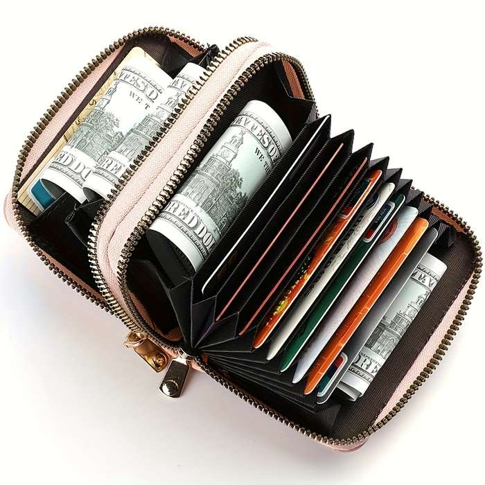 1pc DEABOLAR Cute Capybara Double Zipper Wallet Pink Faux Leather Credit Card Holder with "Be