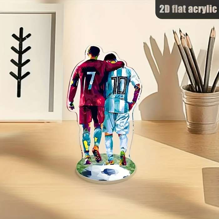 1pc 2D Flat Acrylic Soccer Player Silhouette Decor  Standee Red Blue Teamwork Figures Ideal fo