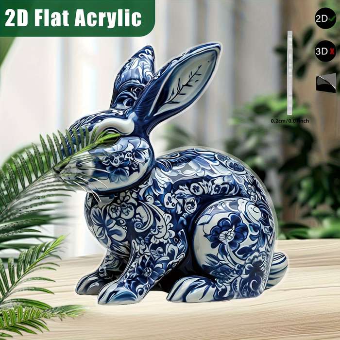 1pc 2D Flat   Acrylic Printed Ceramic Rabbit Desktop Decoration Wall and Tabletop Decor Cl