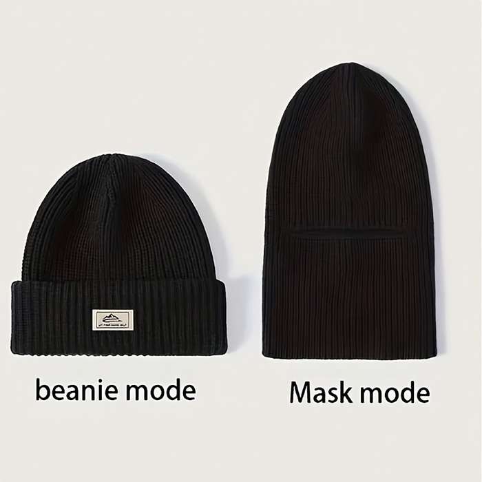 1pc 2-in-1 Polyester Knit Balaclava Beanie Hat with Windproof Face Mask Casual Style 90% Polyest