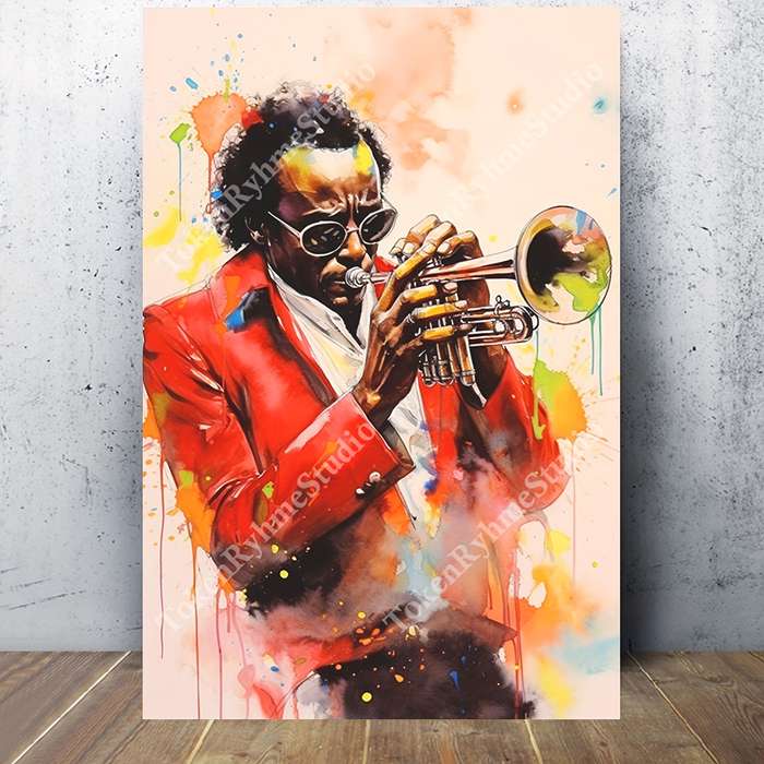 1pc  Miles Davis Frameless Canvas Print 30.48x45.72cm Jazz Musician Wall Art Vibrant Colorfu
