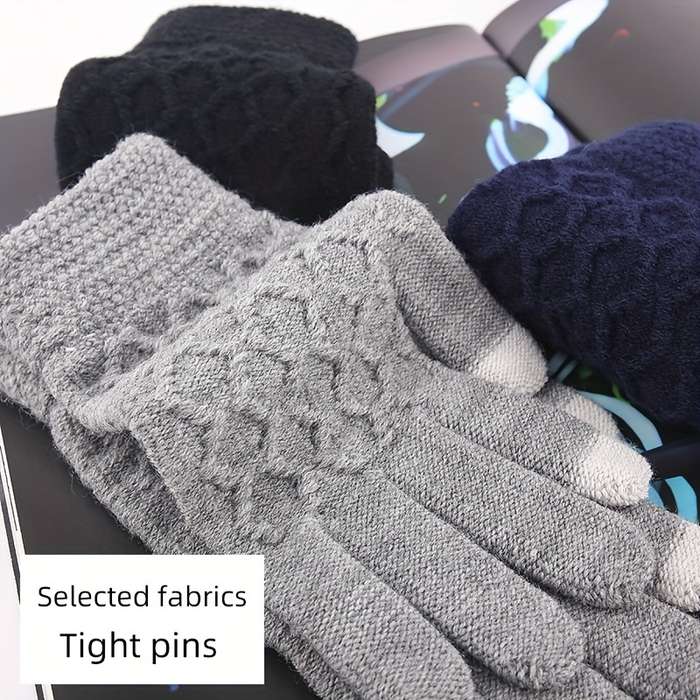 3 Pairs Mixed Black Gray Navy Blue Warm Gloves