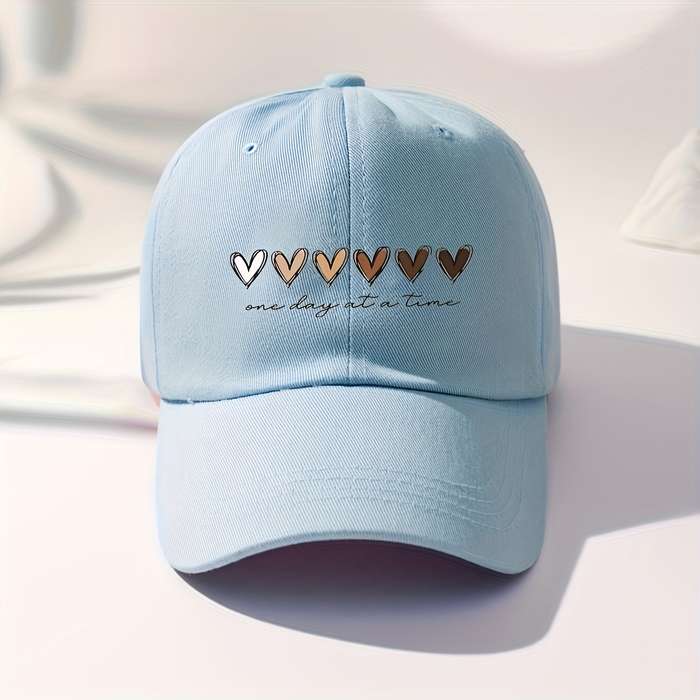 1pc Heart Printed Baseball Cap Breathable Adjustable Golf Hat with Curved Brim Summer Fashion Sun
