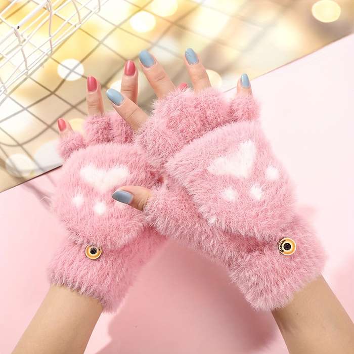 1 Pair Rose Red Warm Gloves