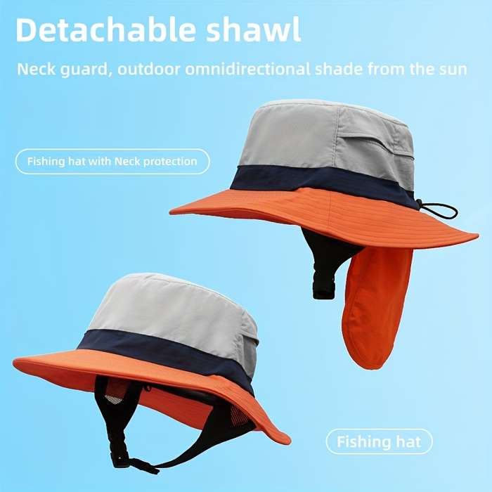1pc A colour-matching stiff brim a sunshade fisherman's hat with a wide chin strap to prevent tigh