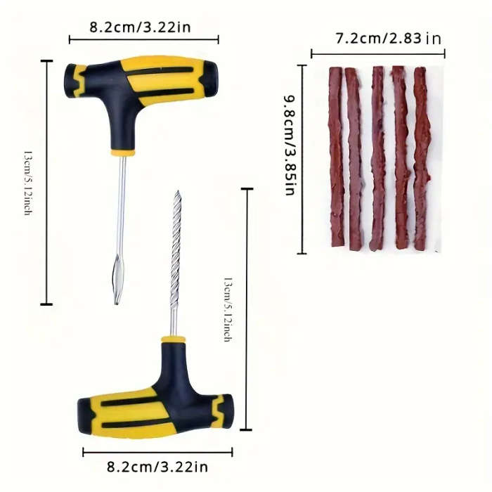 22Piece Car Tire Repair Kit with Emergency Puncture Repair Tools Plug Strips and Stirring Glue Quick