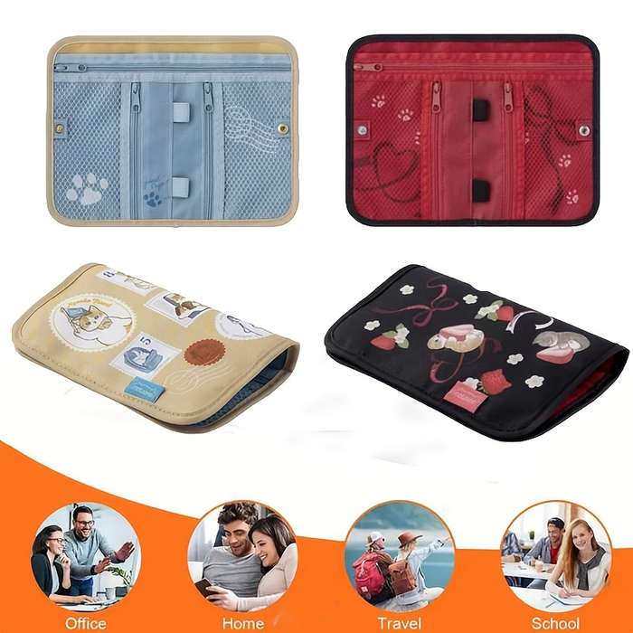 1pc Casual Canvas Trifold Passport Cover with Chain Travel Document Wallet Card Holder Cash
