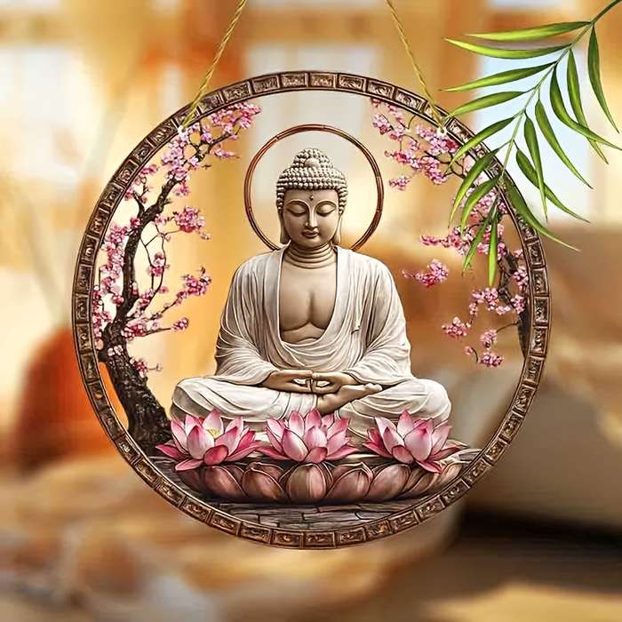 1pc 2D Flat   Acrylic Buddha Garden Garden Suncatcherss 22.86cm x 22.86cm Stained Window Han