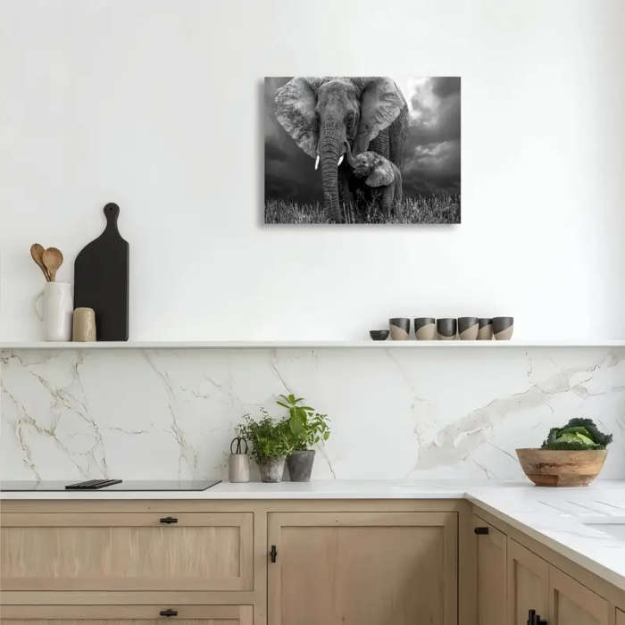 1pc Wooden Framed Canvas Painting Black and white animal art African elephant Wall Art Prints for Li