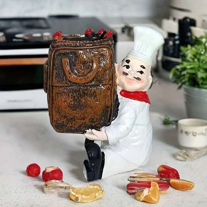 1pc Chef Figurine Toothpick Holder Charming Resin Kitchen Decor with CHEF Label Ideal for