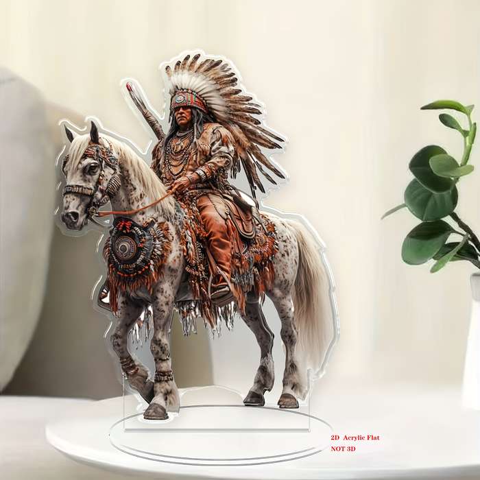 1pc 2D Flat   Bohemian Style Native American Chief  Acrylic Art Ornament Handcrafted Horseba
