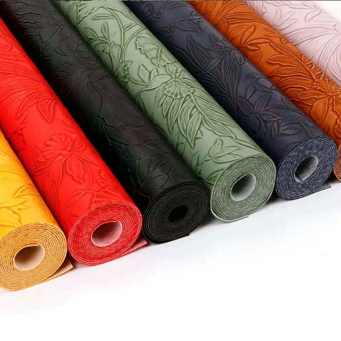 1 11.75 x 53.5 inch Leaf and Flower Embossed Faux Leather Fabric Roll Green