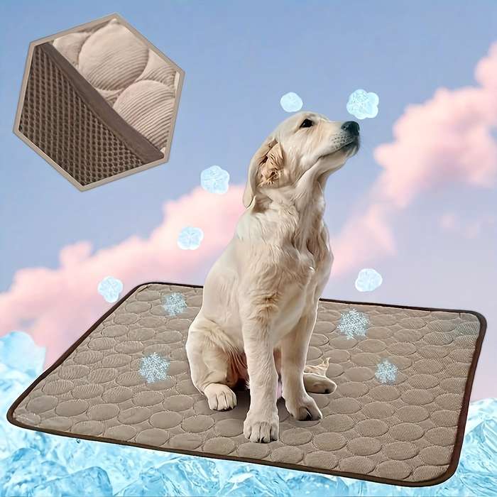 1PC Pet Mat Ice Sliky Fiber Fabric Cooling Mat Coffee Color Size 2XL   150x100cm