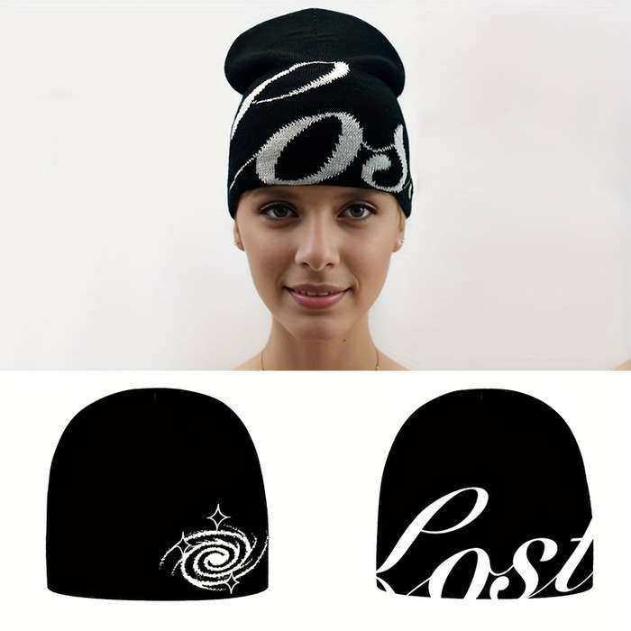 1pc Unisex Embroidered Acrylic Knit Beanie Stretchable Hand-Washable Street Style Hip-Hop Winter