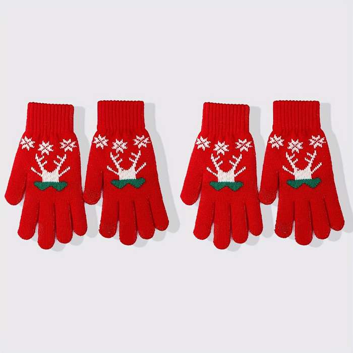 2 Pair Red Gloves One Size Warm Gloves