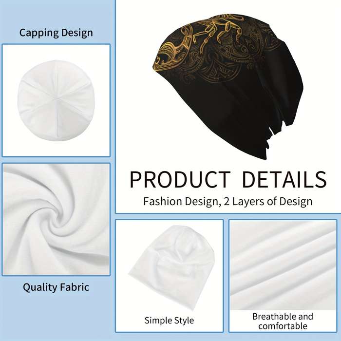 1pc Vintage Scorpion Skull Beanie Lightweight Polyester Spandex Blend Perfect for Outdoor Acti