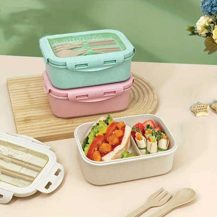 2 Pack Preppy Style Bento Box with Lunch Bag Set Microwave Safe Leakproof Lunch Containers Lightweig