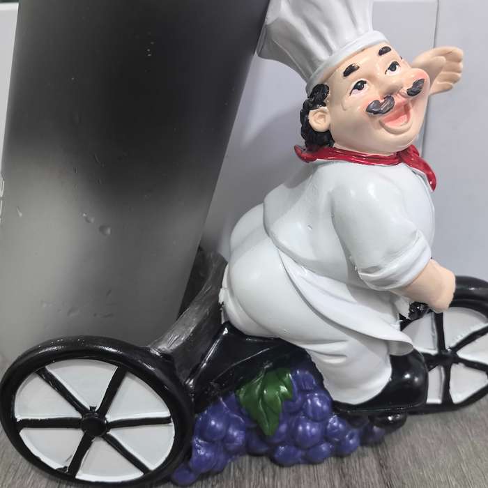 1pc Chef on Tricycle Wine Rack Resin Figurine with Red Hat White Apron Holds Wine Glasses
