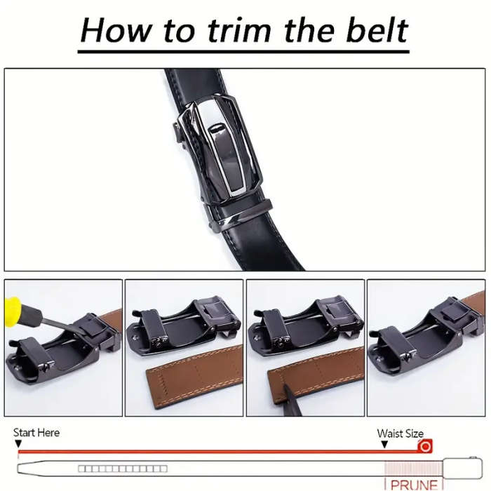 2 Men's Leather Automatic Buckle Belts Black+Tan 125CM