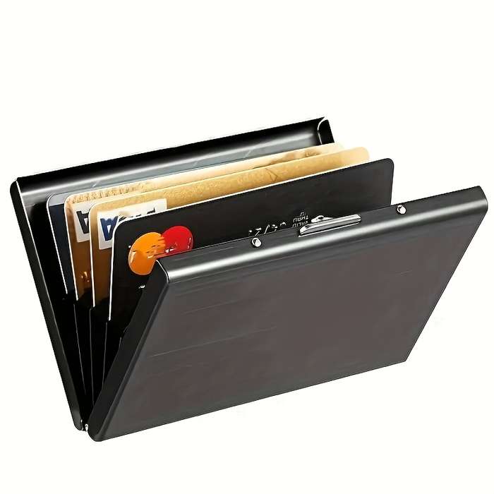 1pc Premium Stainless Steel RFID Blocking Card Holder for Men C Sleek Black Metal Wallet with Multi