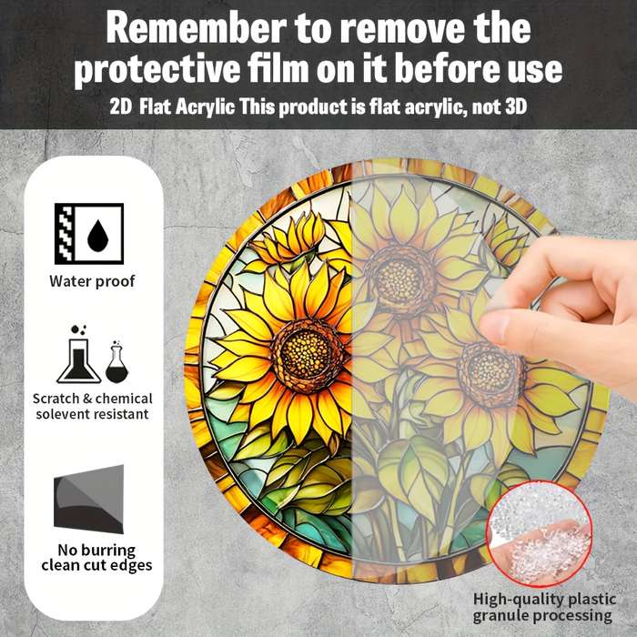 1pc 2D Flat   Sunflower Light Catcher20.32x20.32 cm round acrylic home window wall hang