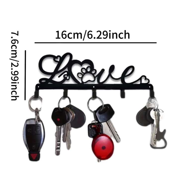 Chic Black Love Key HolderRustproof  Waterproof Iron Wall-Mounted Organizer with Dec