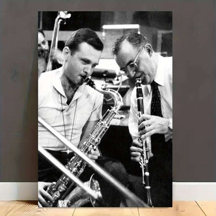 1pc  Frameless Benny Goodman Stan Getz Jazz Musician Canvas Poster Black White Saxophone A
