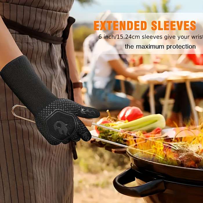 1pc Silicone BBQ Gloves 1472F Non-Slip Grill Gloves Kitchen Cooking Gloves for Grilling Bak