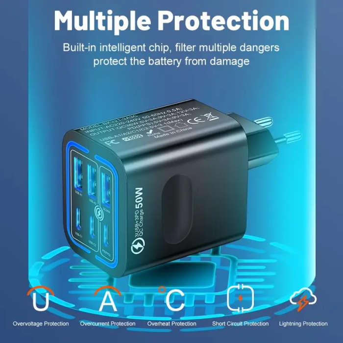 1pc USB C Charger Multiple USB C Charge Plug 50W 6 Port USB C Quick Charger for iPhone 15 14 13 12