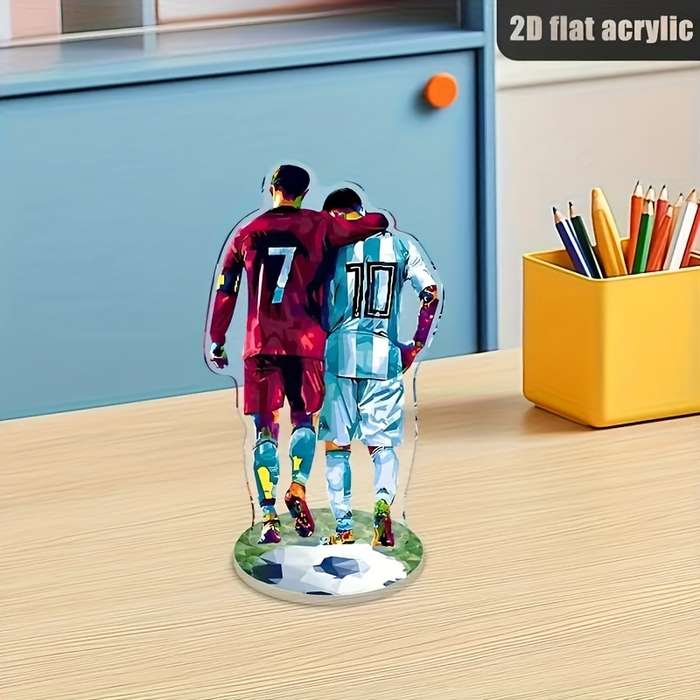 1pc 2D Flat Acrylic Soccer Player Silhouette Decor  Standee Red Blue Teamwork Figures Ideal fo
