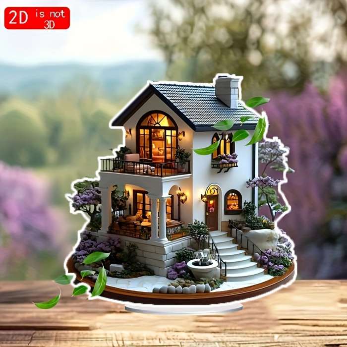 1pc 2D Flat  A  Acrylic Decoration Featuring a Charming Garden Courtyard Design in a Rustic Styl