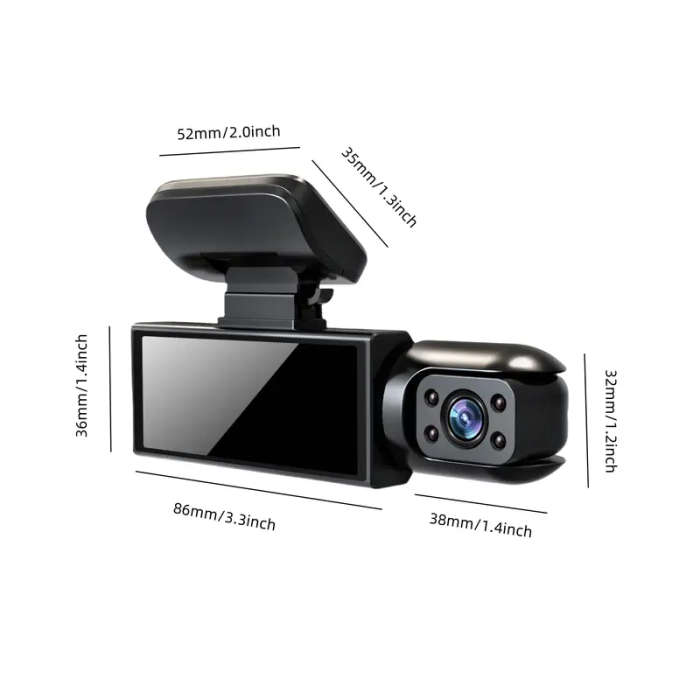 HD 1080P Dual-Camera Car DVR with Night Vision 8.03cm IPS Screen Wide Angle Lens