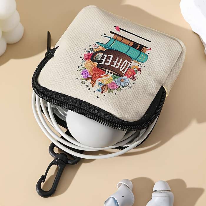 1pc Chic Coffee Book Floral Mini Organizer Pouch Multi-Functional Coin Key and Essentials Wal