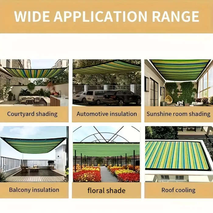1pc Colorful Striped High-Density Breathable Sun Shade Net Size 200x400cm Durable Plastic Outdoor