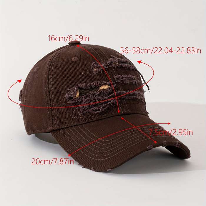 1pc Embroidered Distressed Cotton Baseball Cap Sun Protection Frayed Dad Hat with Embroidery Ad