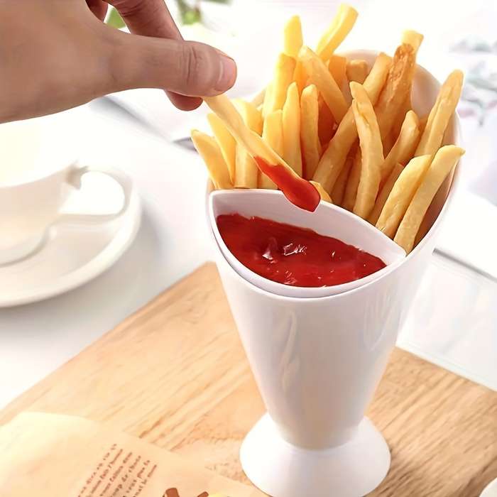 1pc Rectangular Plastic Snack Cup with Lid Portable Serving Container for Fries Salad More