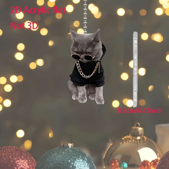 1pc 2D Flat   Stylish Acrylic Kitten Pendant with Glasses Chain Ideal for Car Mirrors Backpa