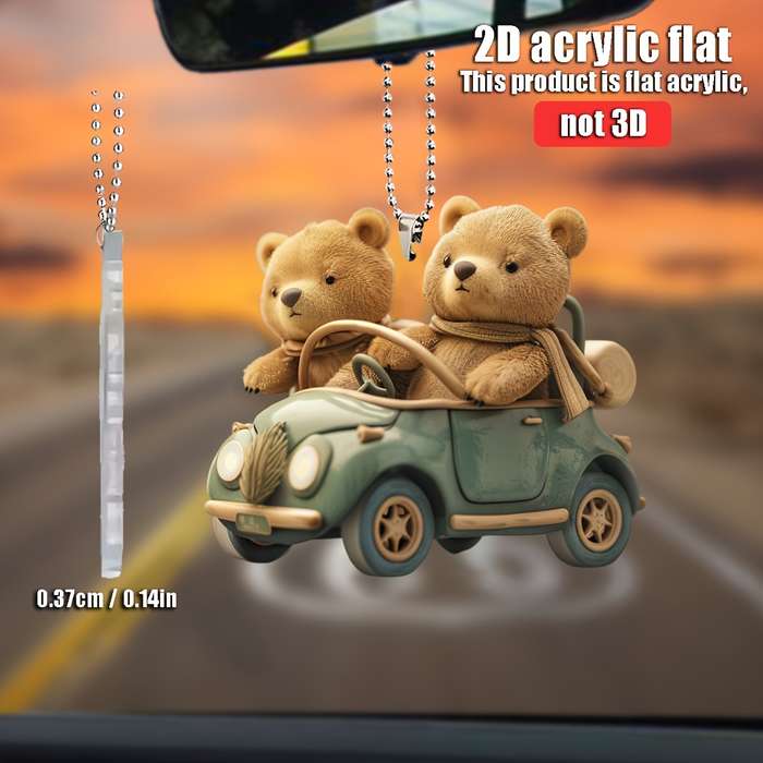 1pc 2D Flat   Cute Bear Car Hanging Accessory  Acrylic Rearview Mirror Decor Vintage G