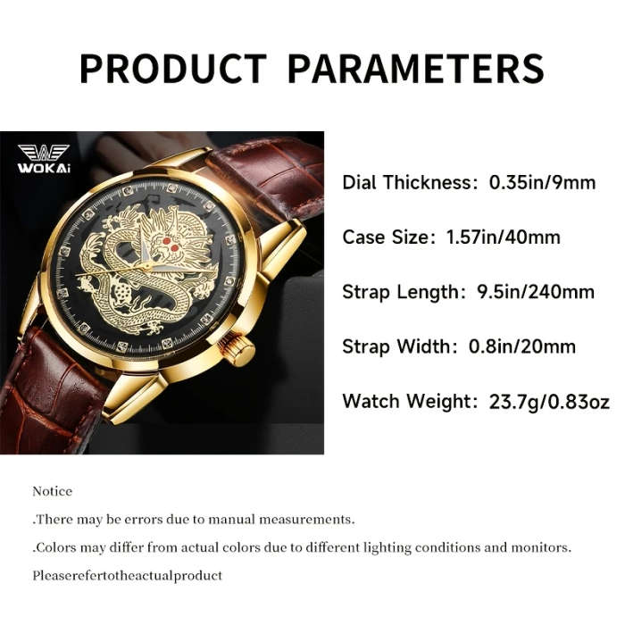 1pc Men's Dragon Zodiac Quartz Watch Classic Style with World Time Faux Leather Strap Battery Operat