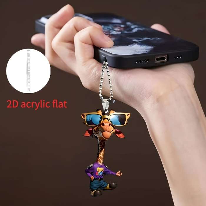 1pc 2D Flat  Car ornaments Cool Hip Hop Giraffe Car Pendant with Glasses- Fashion Accessories fo