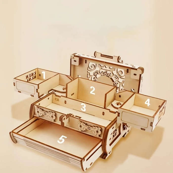 1pc DIY 3D Wooden Puzzle Jewelry Box Handcrafted Khaki Mechanical Treasure Chest with Intricate Desi