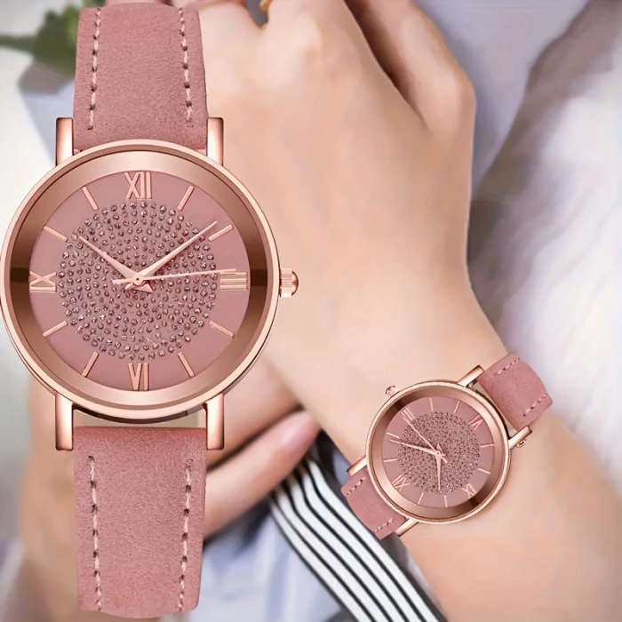 1pc Stylish And Versatile Casual Women'S Faux Leather Watch with a Starry Design Perfect for Elegant